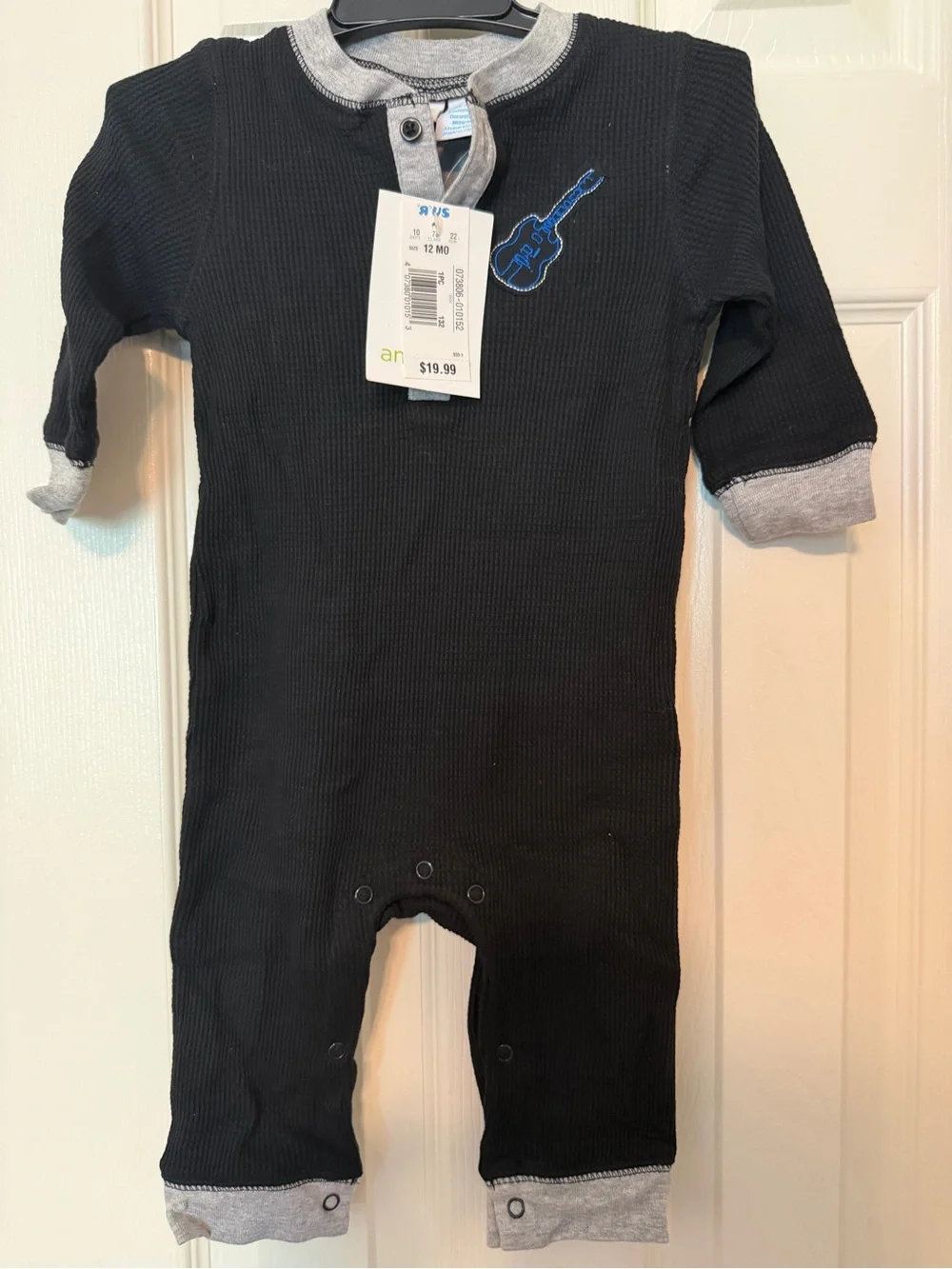 Amy Coe Baby Rock ‘n’ Roll Waffle Knit Romper Black Gray 12 Months NWT